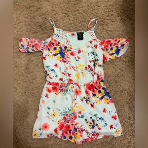 Paper Doll Floral Kids Romper - White, Red, Yellow, Blue